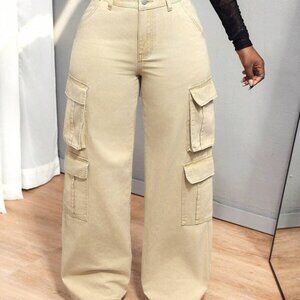 SHEIN Slayr Women's US 8/10 (W28 L32) Jeans Solid Color Multi-Pocket Casual Loos